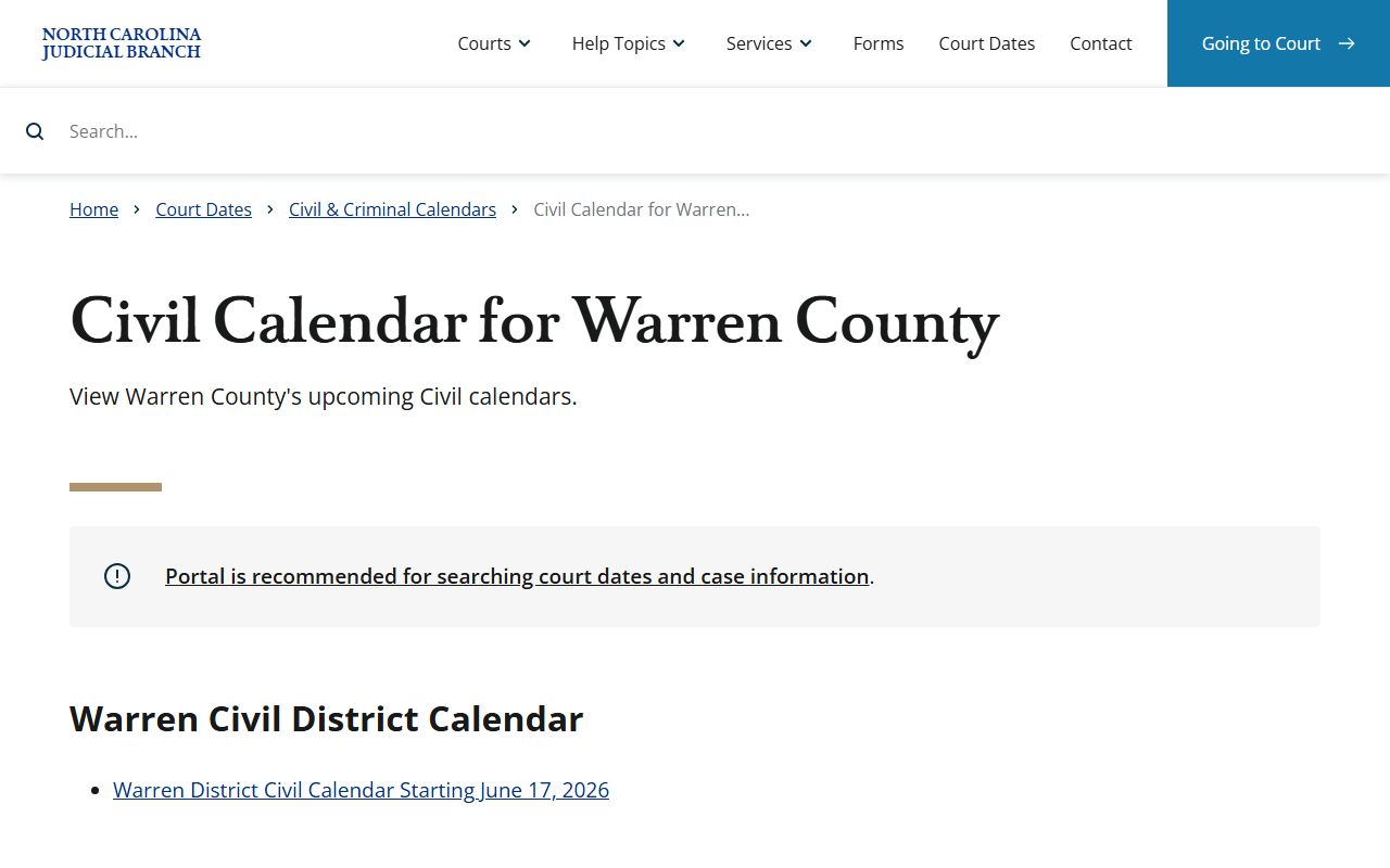Warren County court dockets civil calendar search