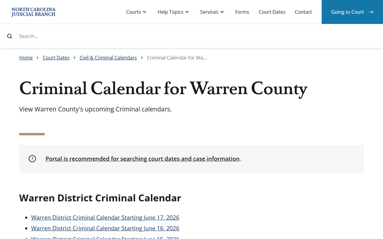 Warren County court dockets criminal calendar search