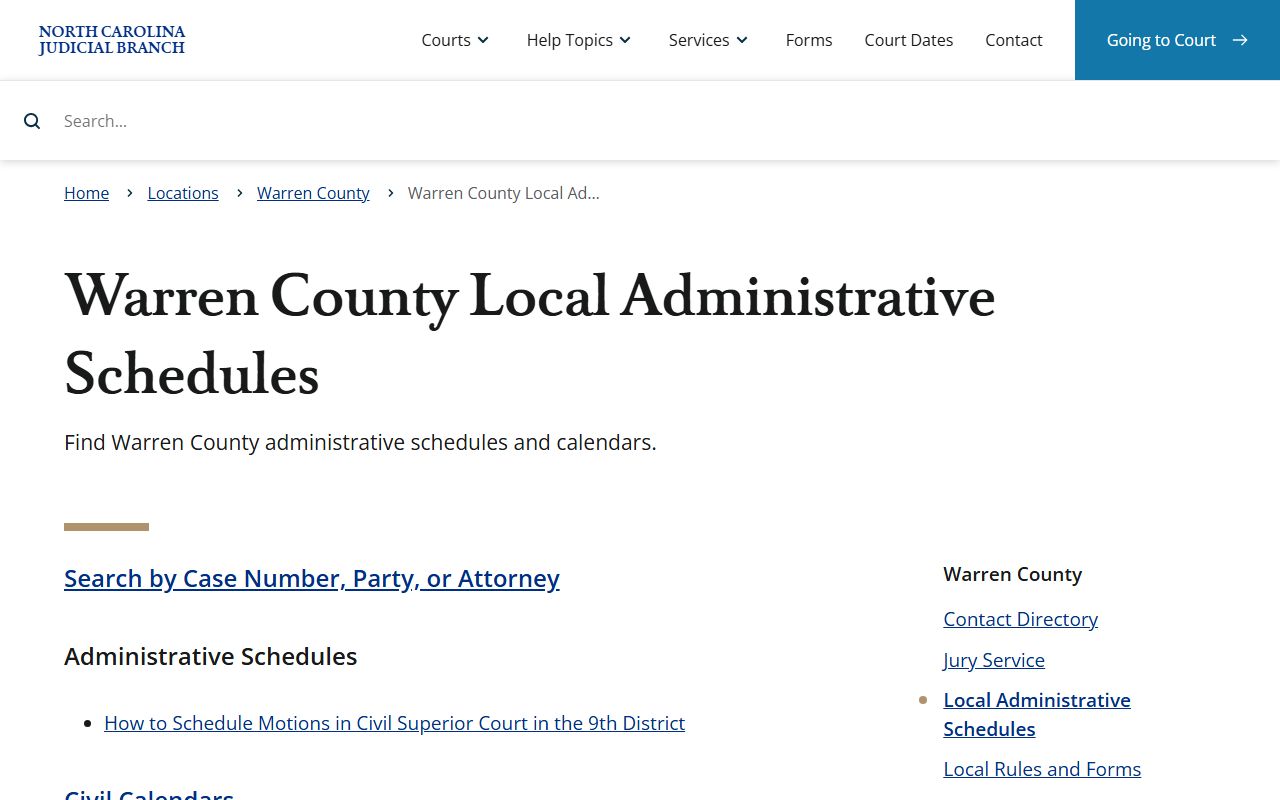Warren County court dockets local administrative schedules