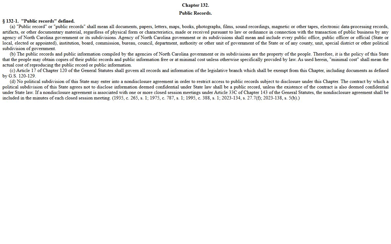 Warren County court records North Carolina public records statute