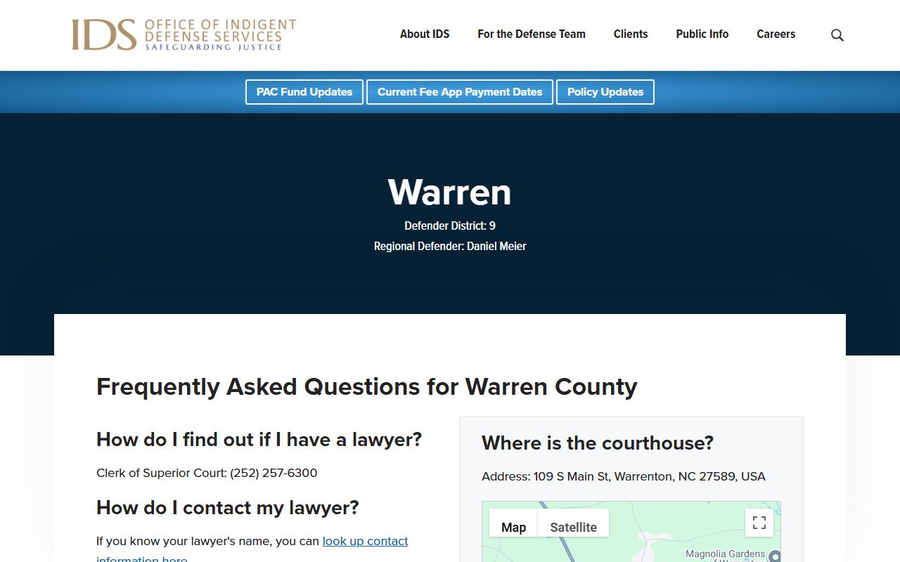 Warren County criminal court records NCIDS defender district