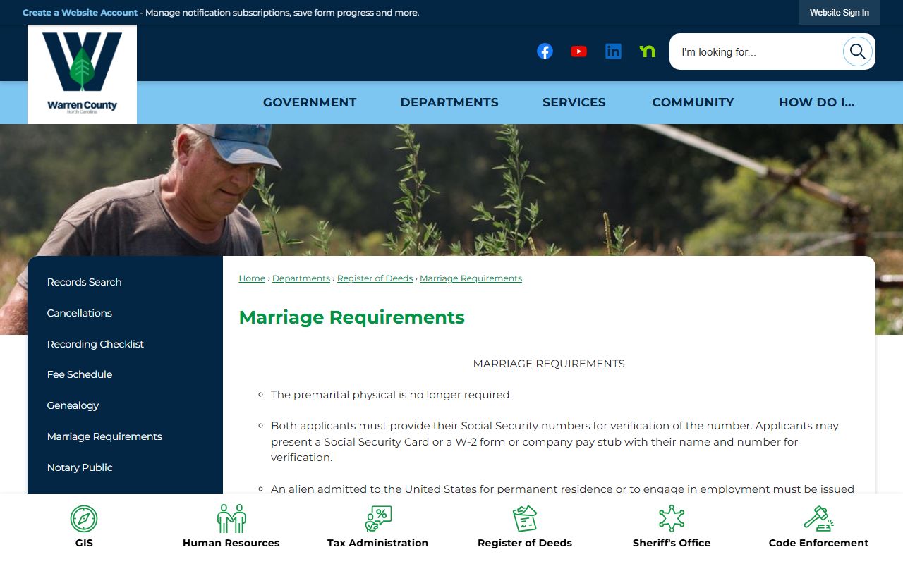 Warren County marriage records marriage requirements page