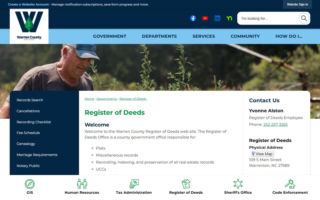 Warren County marriage records Register of Deeds office page