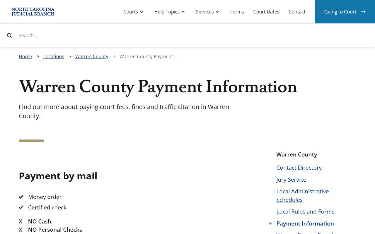 Warren County court records payment information page