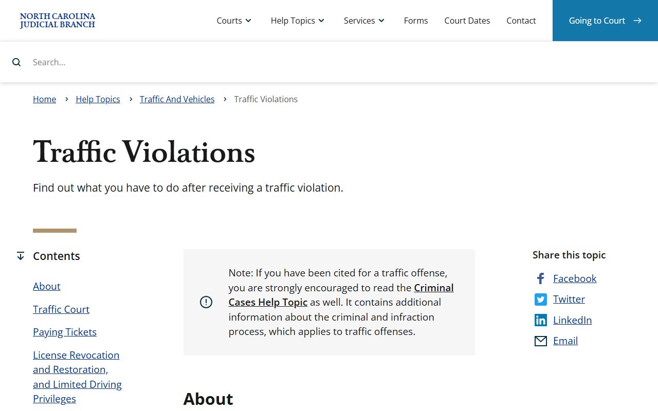 Warren County traffic court records NC traffic violations help page